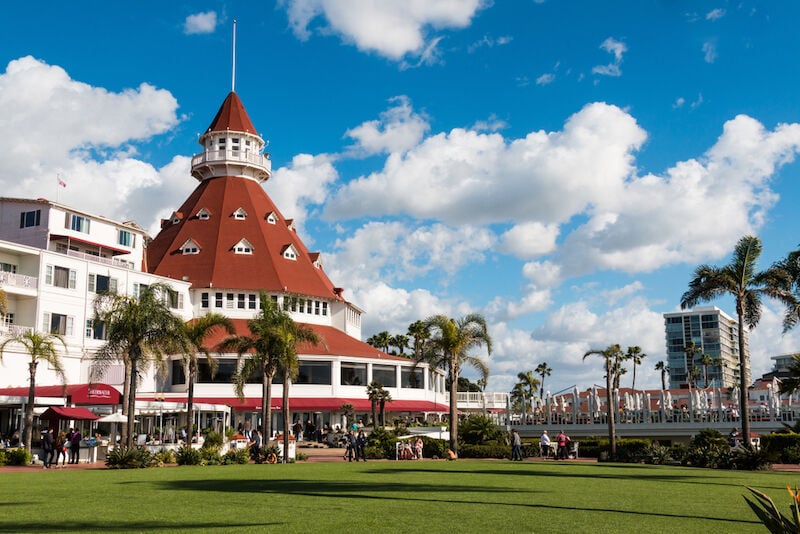 Coronado beach with the historic hotel beyond