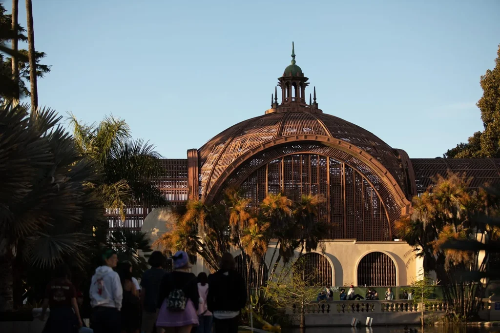 Colonnade and gardens at Balboa Park