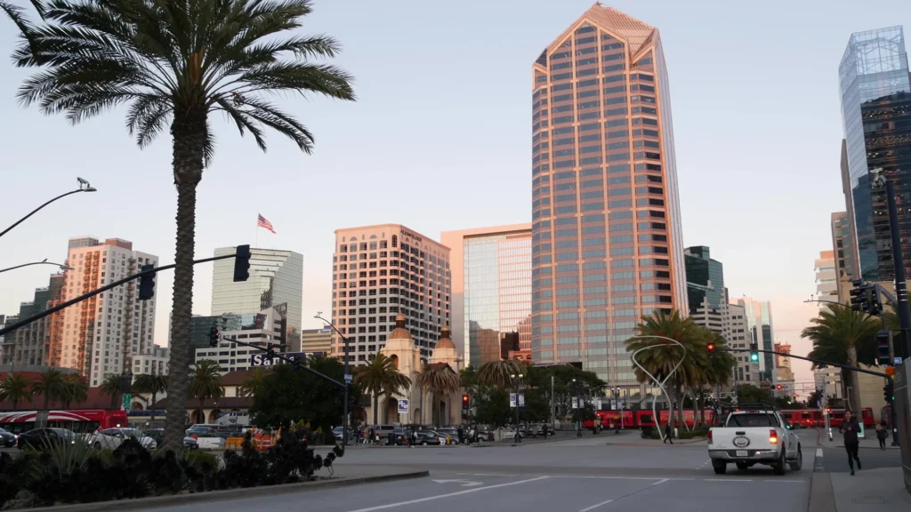 San Diego Trolley on a downtown street
